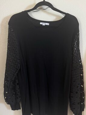 Chico's Black Tunic with Lace Crochet Balloon Sleeves